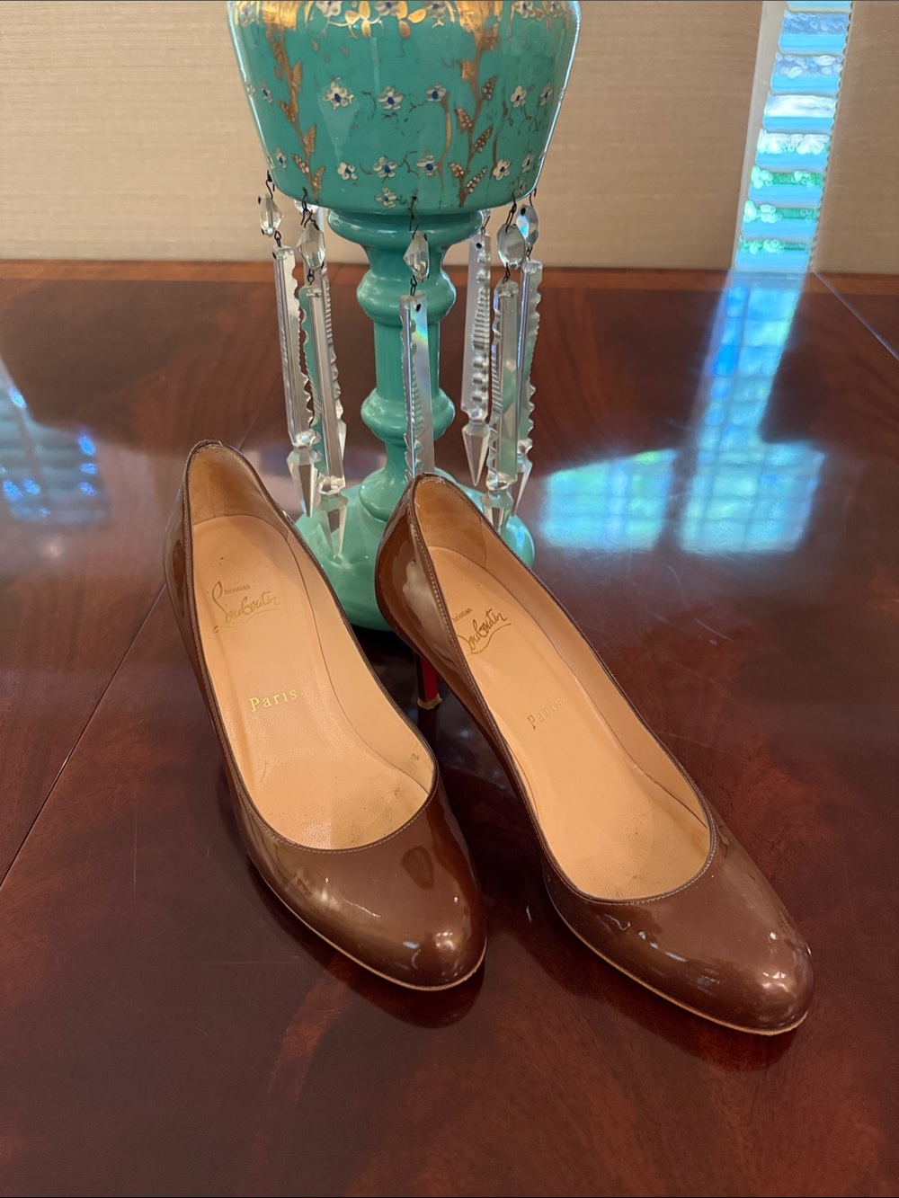 Christian Louboutin Brown Patent Leather Classic Pumps with Red Soles